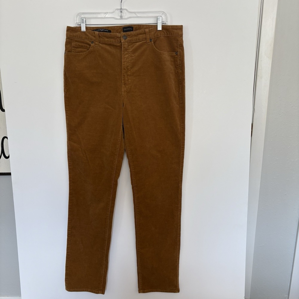 Talbots Brown Corduroy Straight Leg Pant Long Women's Size 14 Retro 70s 90s Vibe